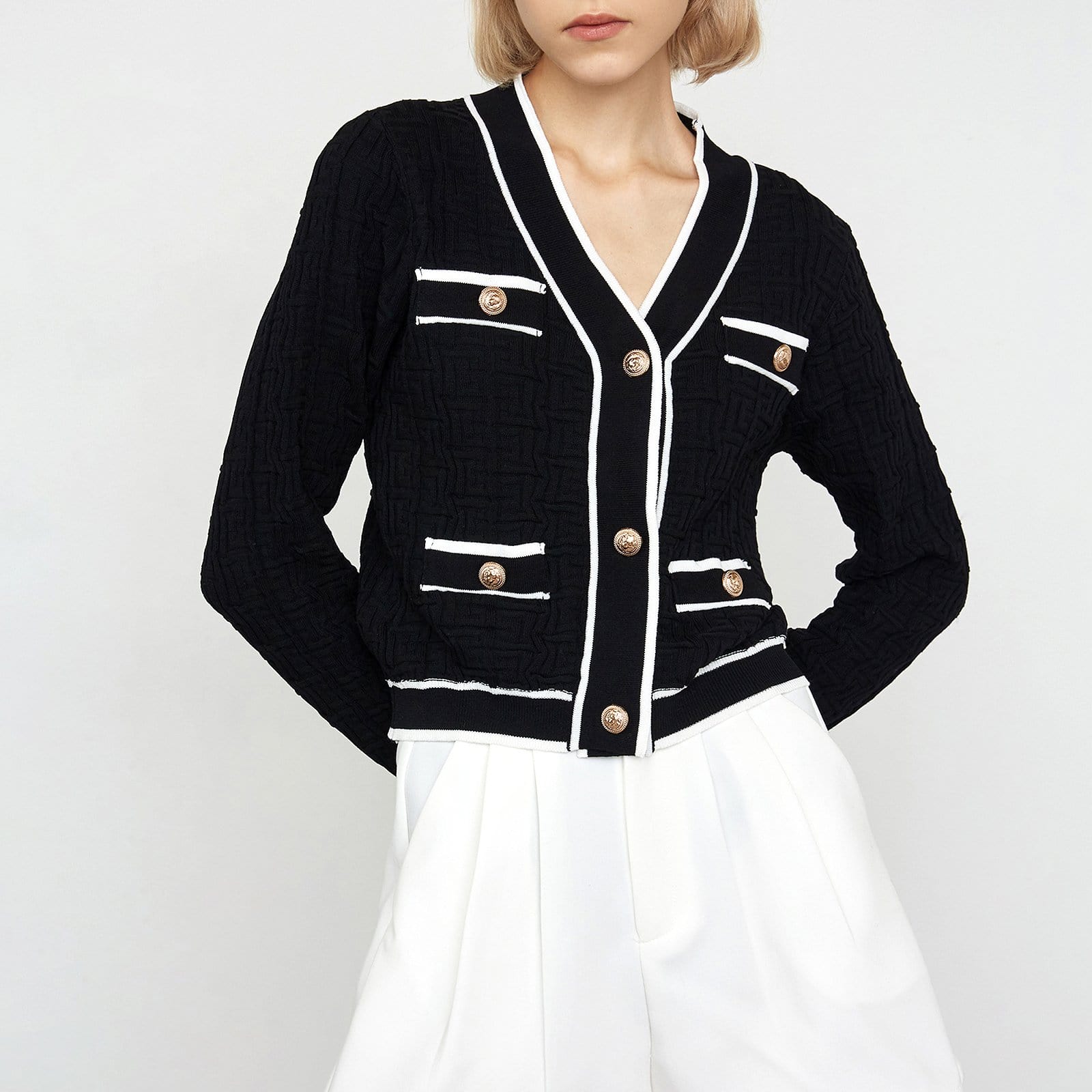 Zarina Black Contrast Cardigan