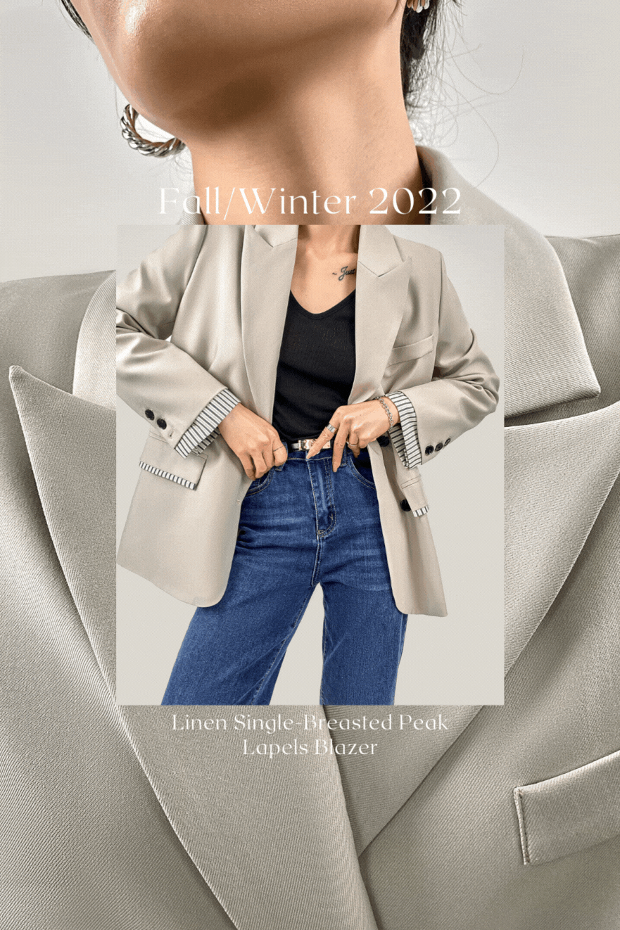 Linen Single-Breasted Peak Lapels Blazer