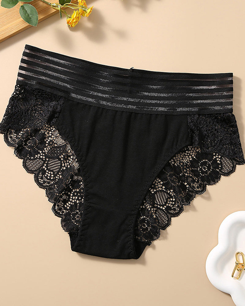 Women's High Waist Tummy Control Seamless Flower Lace Breathable Panties