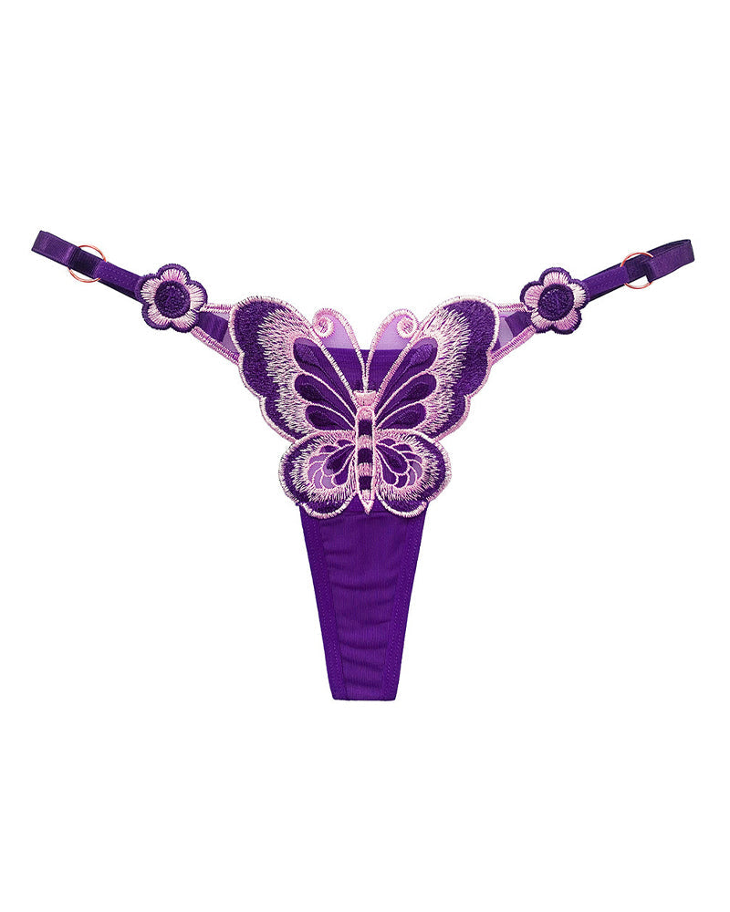 Butterfly Embroidered Low-rise Thong