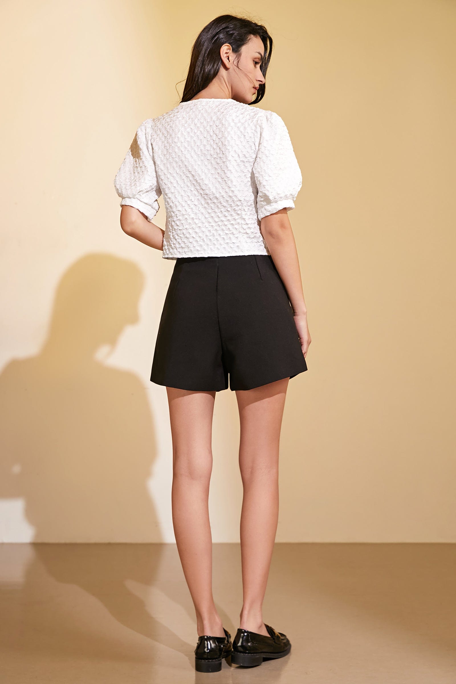 White Textured Puff Sleeve Blouse