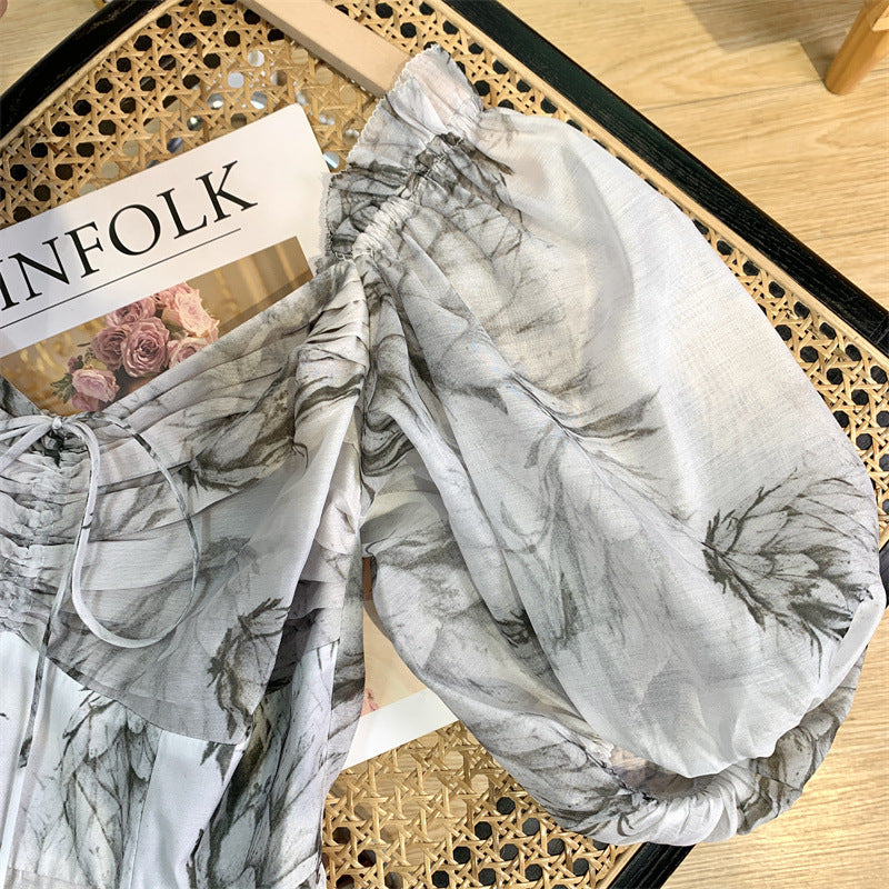 Ink-Qrint Maxi Dress With Nipped-In Waist