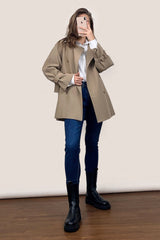 Khaki Double-Breasted Belted Short Trench Coat