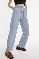 Light Steel Blue  Half Elastic Pleat Detail Wide Leg Suit Pants