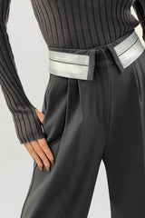 Grey Contrast Foldover Waist Wide Leg Pants