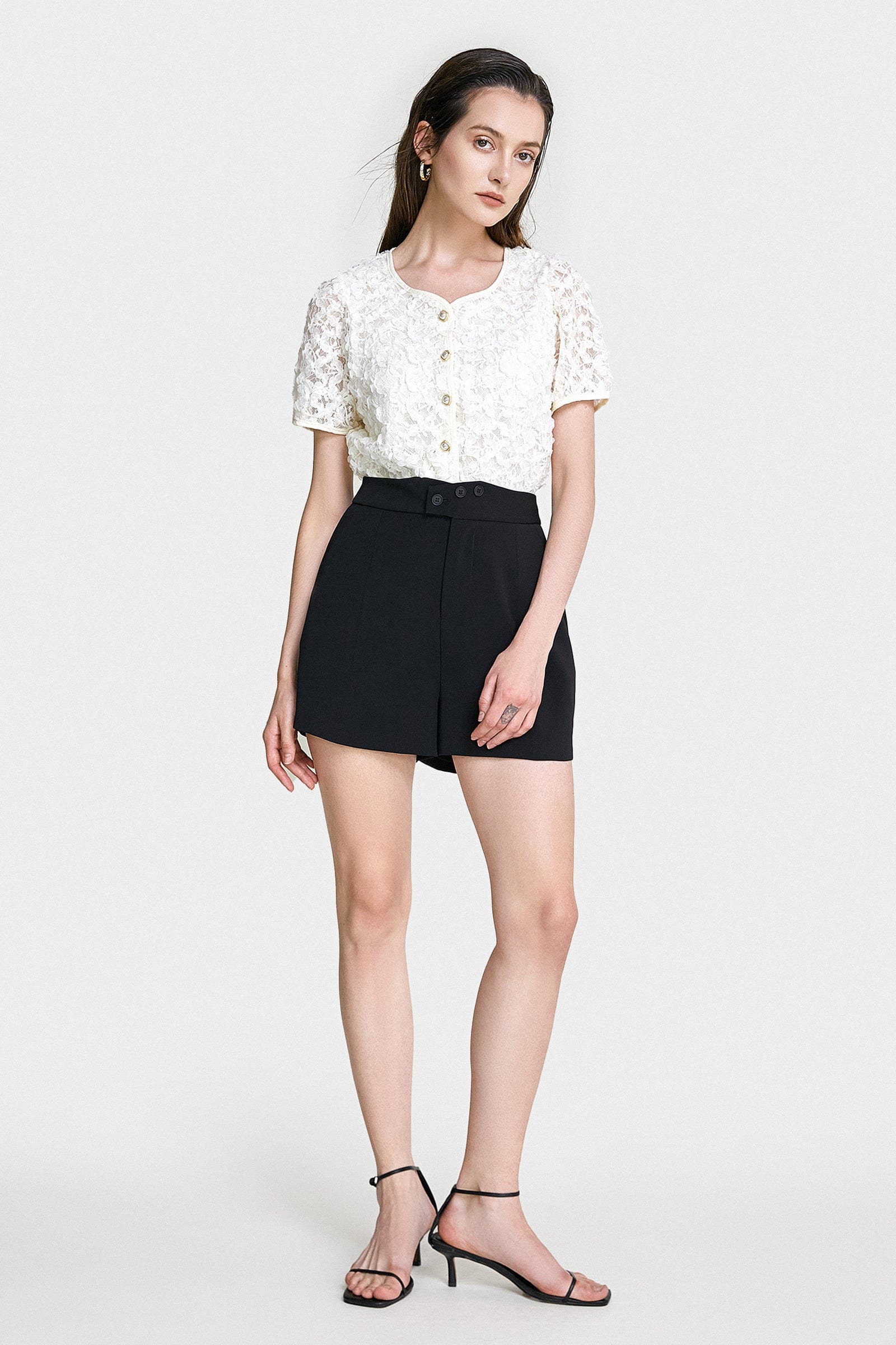 Light Yellow Textured Floral Button Front Blouse