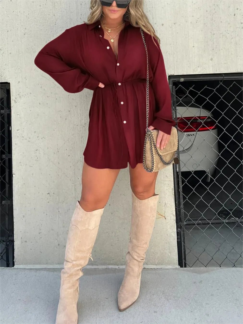 Versatile solid color long sleeve shirt suit