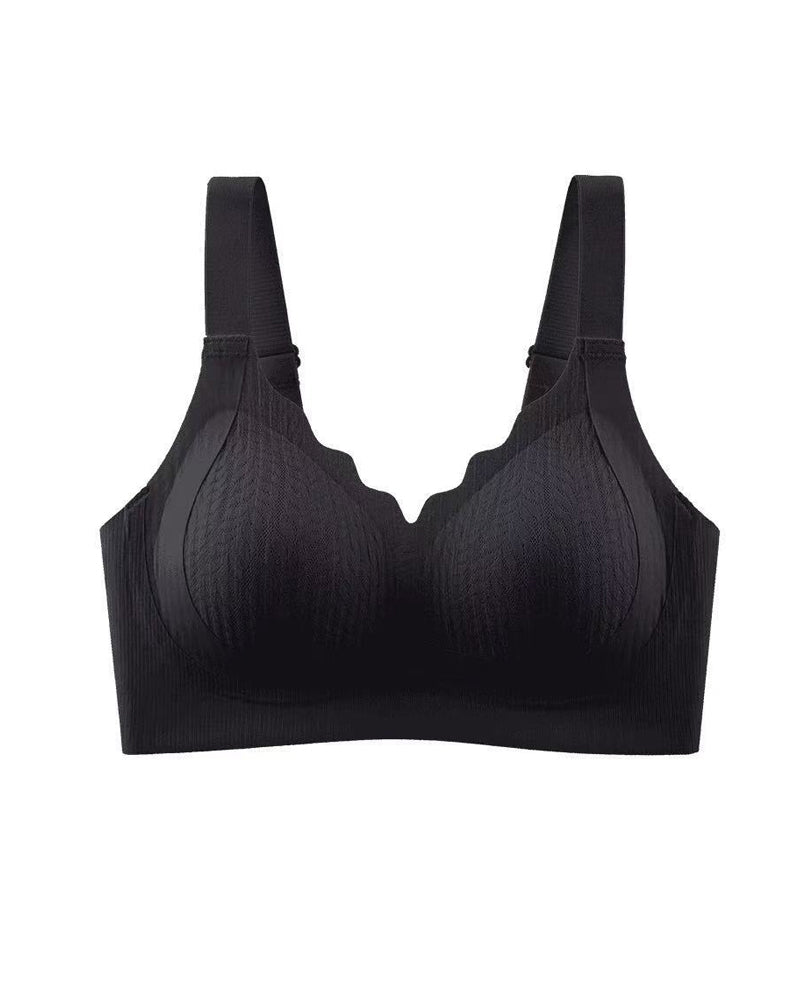 Casual Seamless Wavy Edge Wide Shoulder Straps Underwire Push-up Breathable Bra