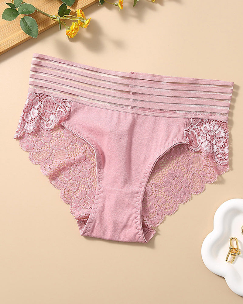 Women's High Waist Tummy Control Seamless Flower Lace Breathable Panties