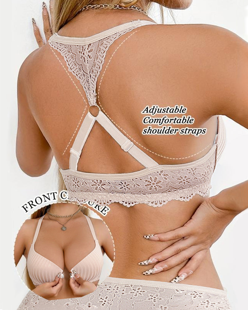 Women's Front-closure Lace-paneled Underwired Bra