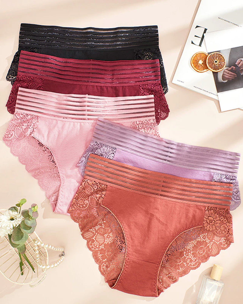 Women's High Waist Tummy Control Seamless Flower Lace Breathable Panties