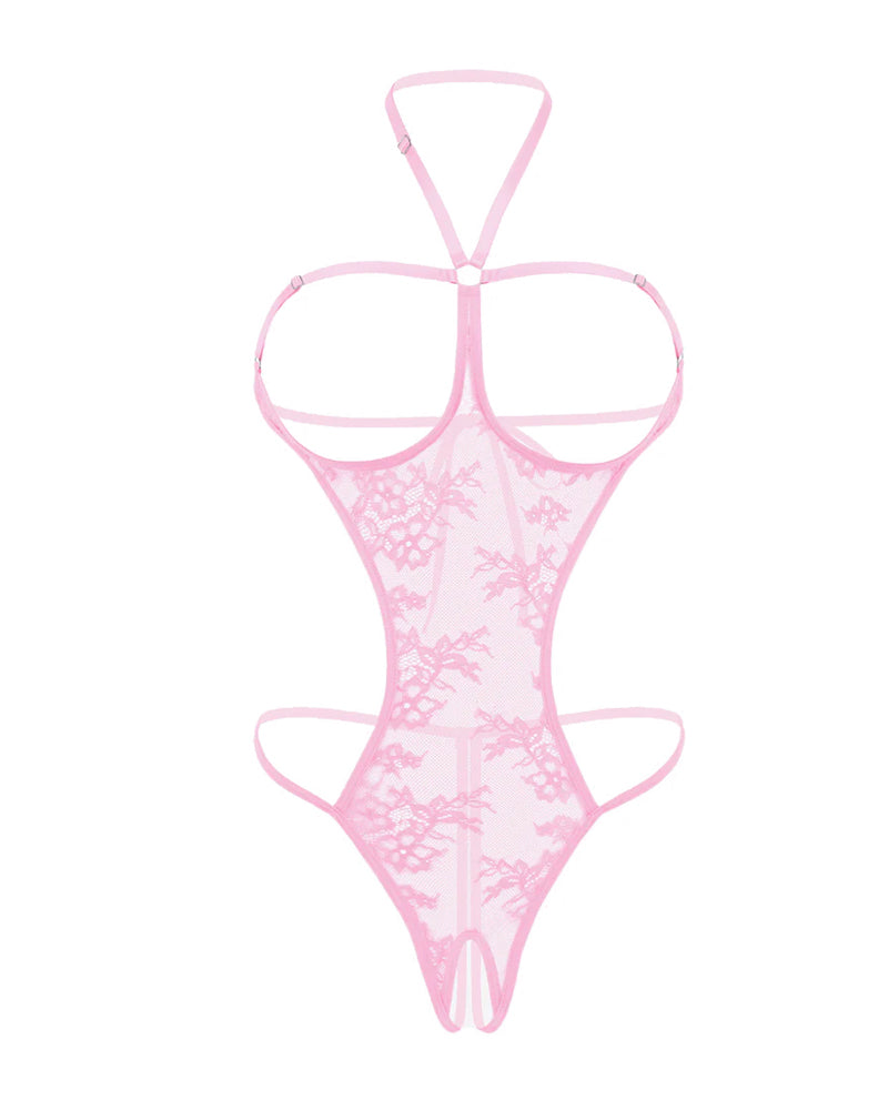Lace Cutout Mini Bodysuit Halter Teddy Nightie