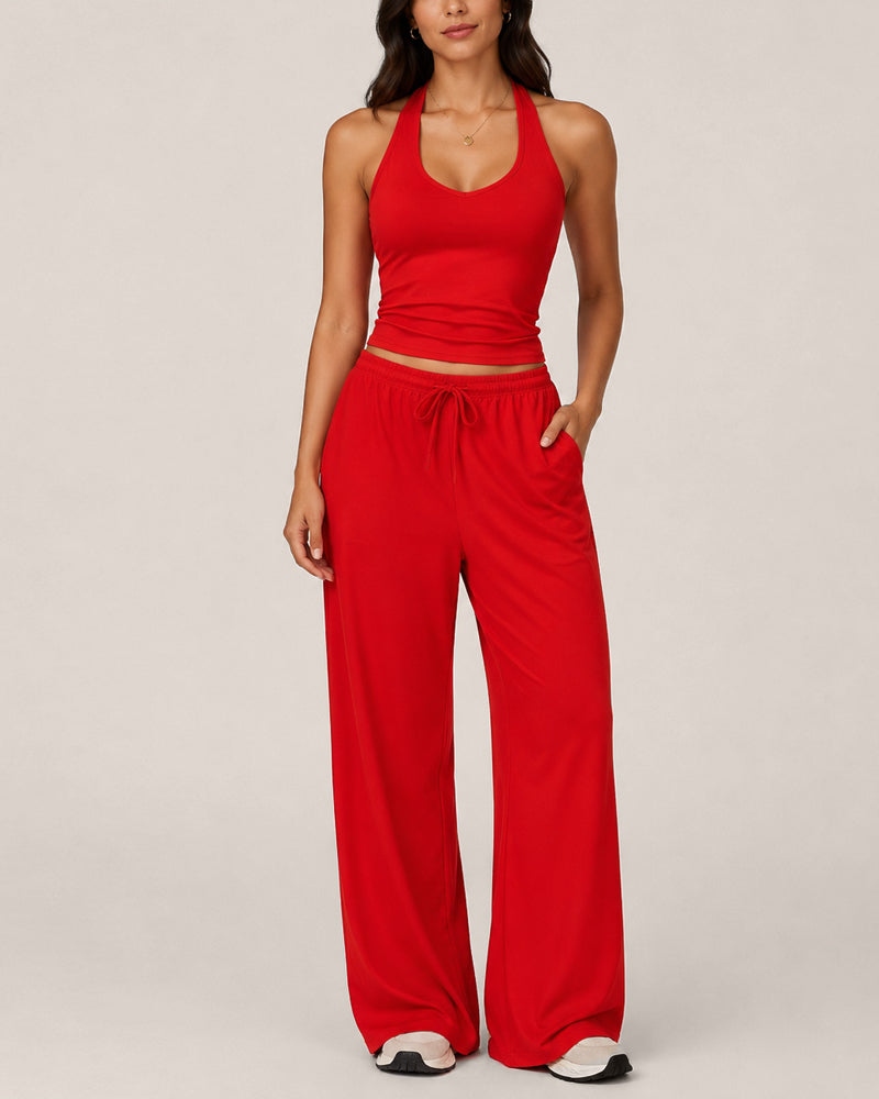 Women's Backless Top and Wide-leg Pants Sports Casual Set
