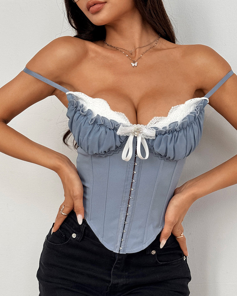 See-through Mesh Lace Patchwork Fishtail Camisole Top