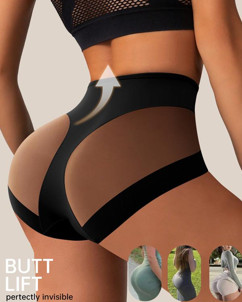 Stretchy Mesh Patchwork Tummy Control Butt Lifting Panties