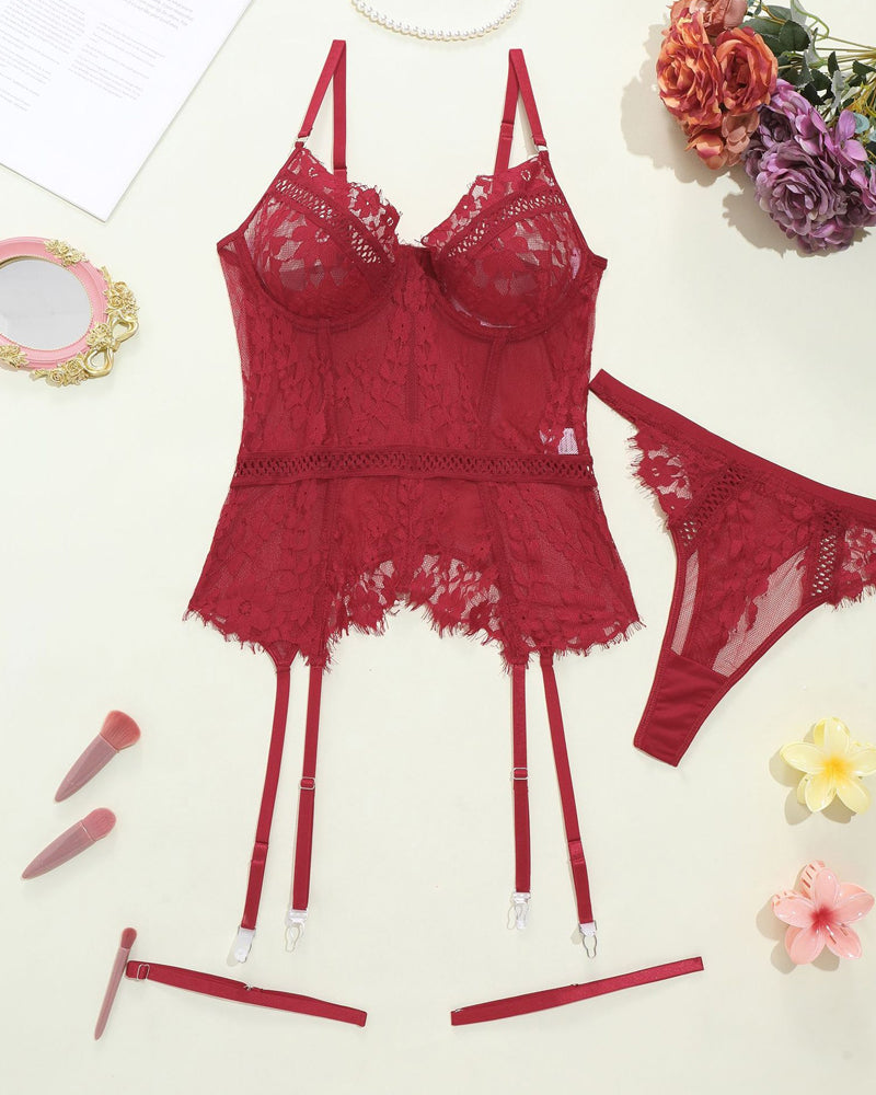 Lace Stitching Suspender Pajamas Set