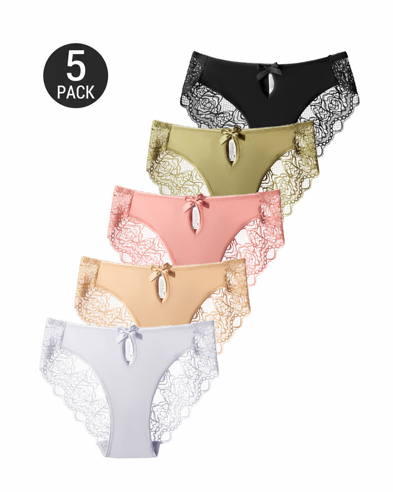 5-Pack Seamless Lace Openwork Cotton Crotch Panties
