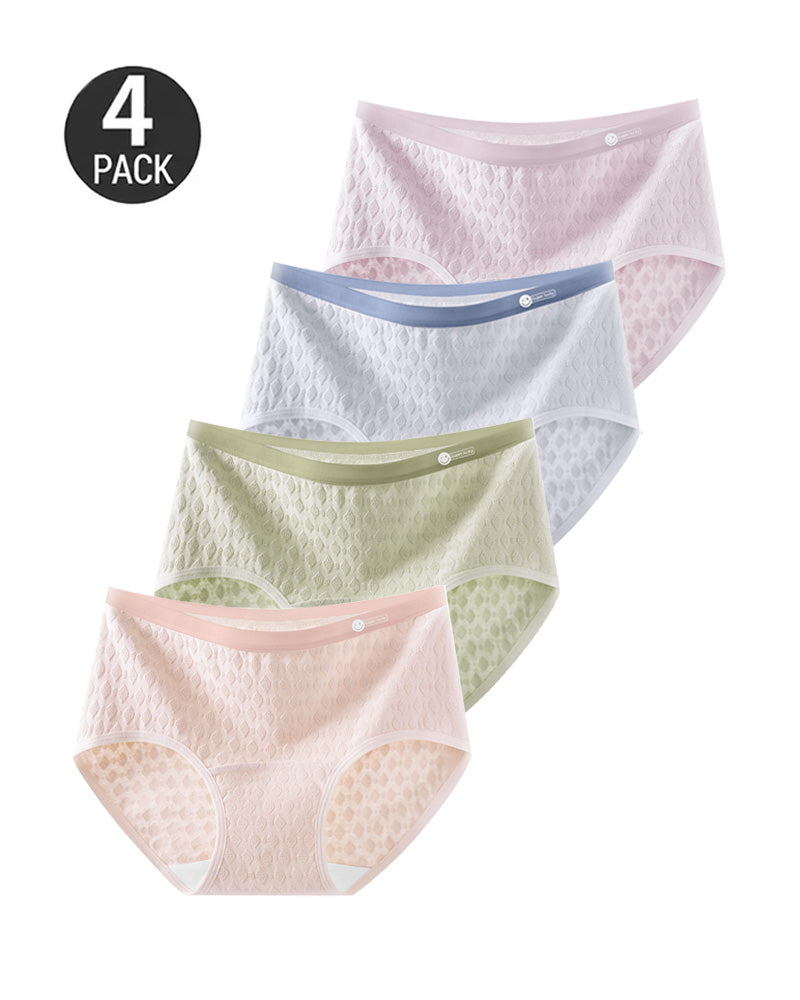 4-Pack Mid-waist Cotton Antibacterial Seamless Jacquard Breathable Briefs