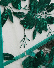 Green Floral Embroidered Sheer Mesh Bodysuit