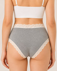 Five-pack Pure Cotton High Waist Lace-trimmed Briefs