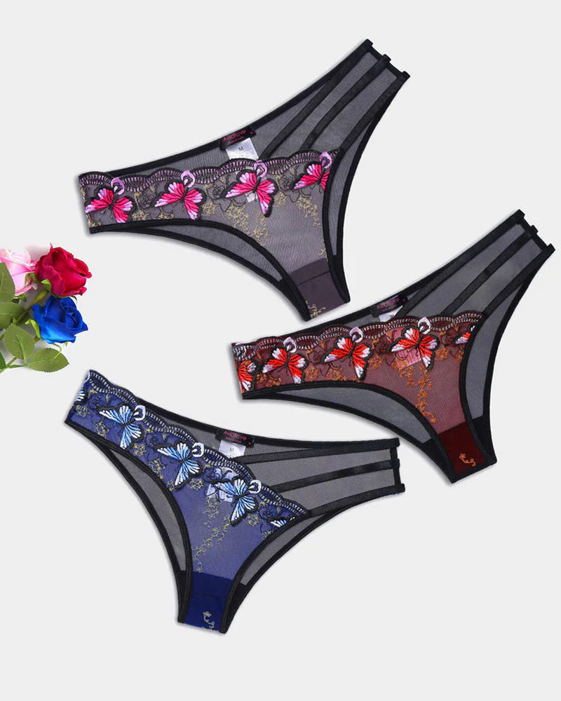 Butterfly Embroidered Mesh Panties