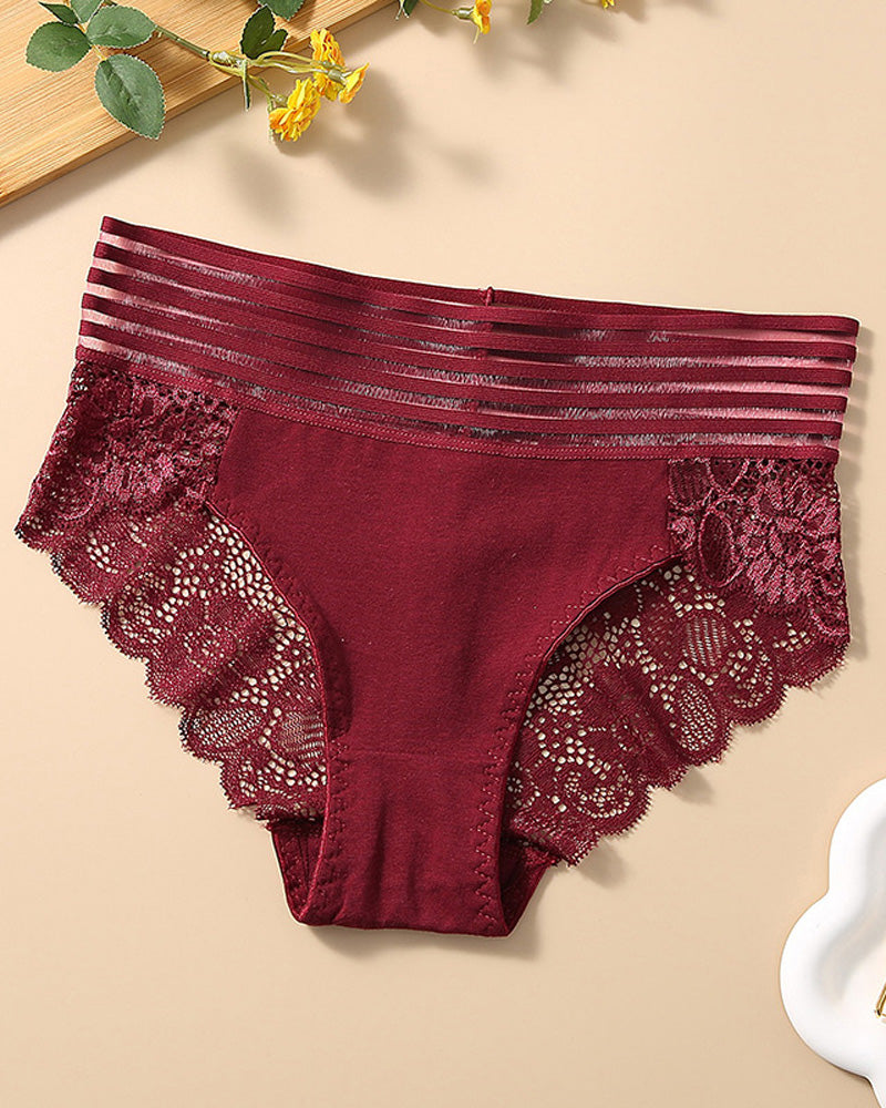 Women's High Waist Tummy Control Seamless Flower Lace Breathable Panties