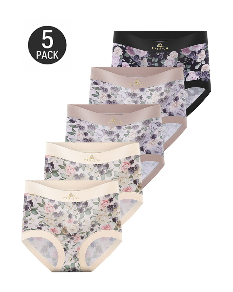Multiple Packs High Waist Colorblock Floral Print Seamless Panties