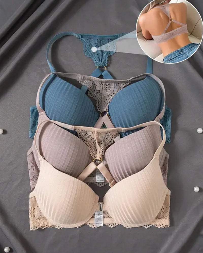 Women's Front-closure Lace-paneled Underwired Bra