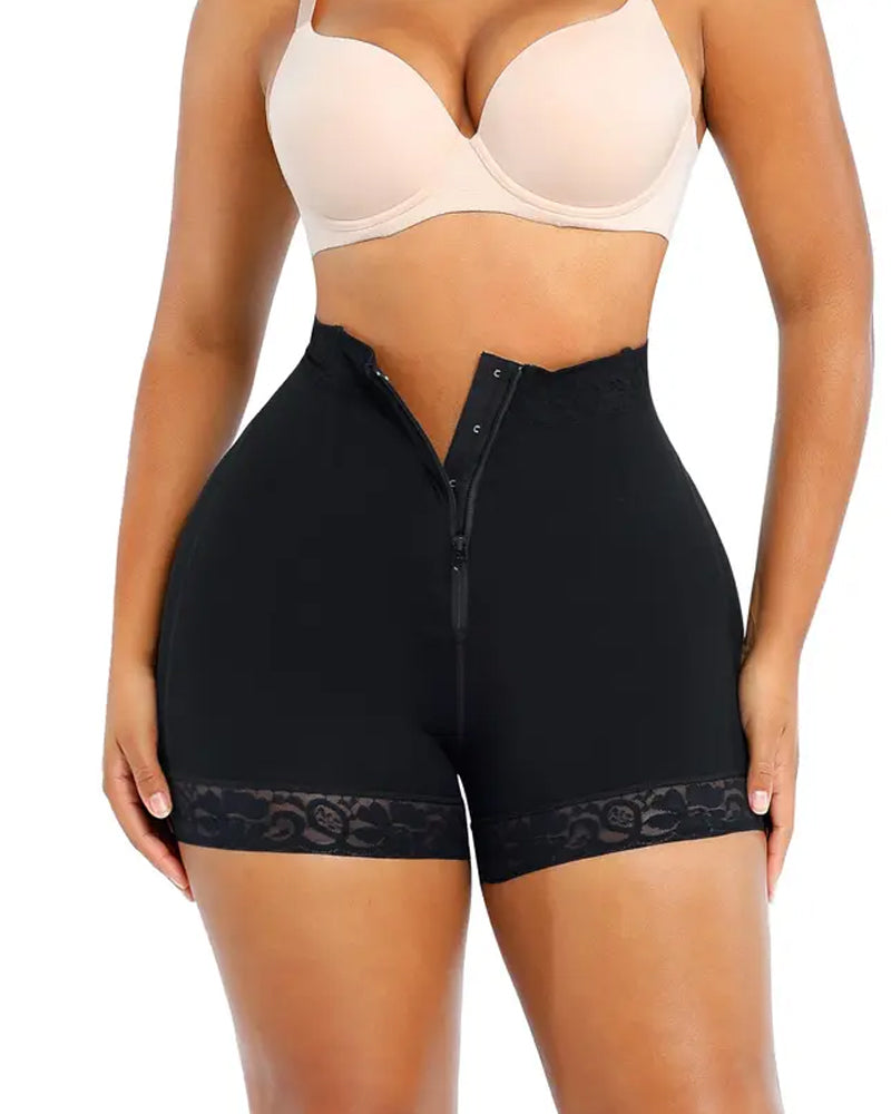 Women's Lace-trimmed Zipper Hook-eye Tummy Control Hip-lifting Shaping Shorts