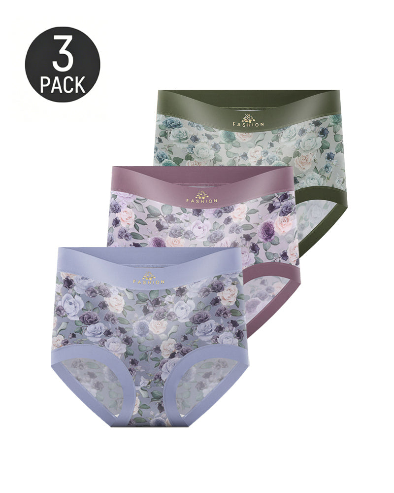Multiple Packs High Waist Colorblock Floral Print Seamless Panties