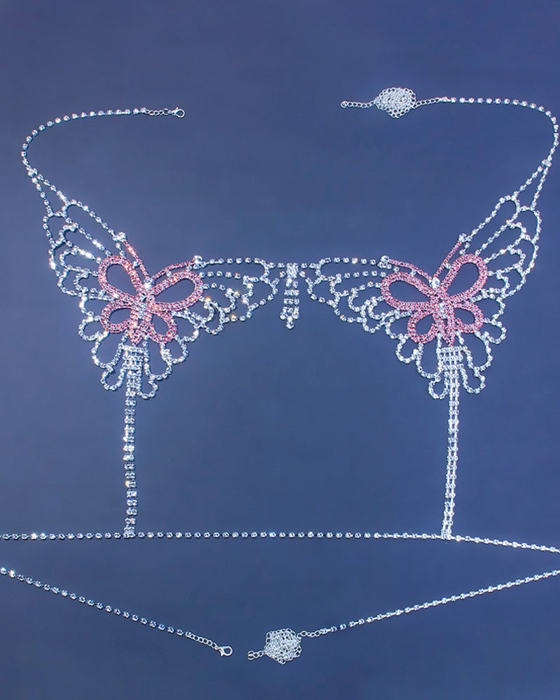 Butterfly Tassel Rhinestone Bra and Panty Body Chain Set