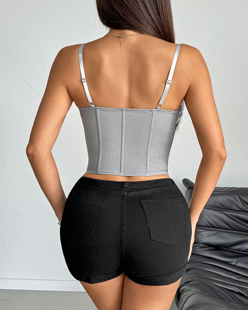 See-through Mesh Lace Patchwork Fishtail Camisole Top