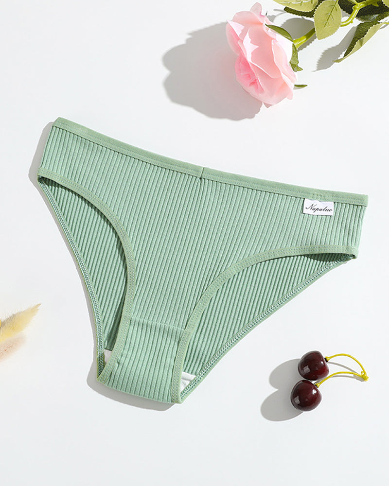 Women's Solid Color Vertical Striped Knit Stretch Seamless Thong