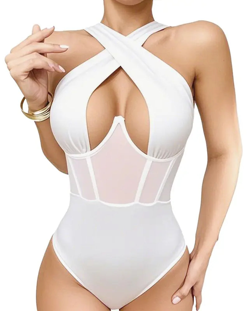 Cross-strap Mesh Bodysuit