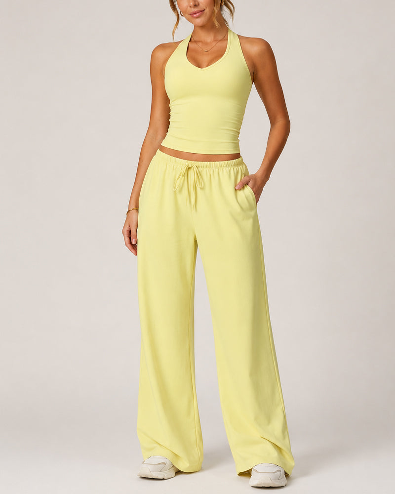 Women's Backless Top and Wide-leg Pants Sports Casual Set