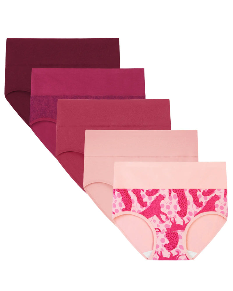 5-Pack Women's High-waisted Pure Cotton Soft Breathable Printed Panties