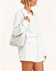 Casual Loose Long Sleeve Shirt and Shorts Set