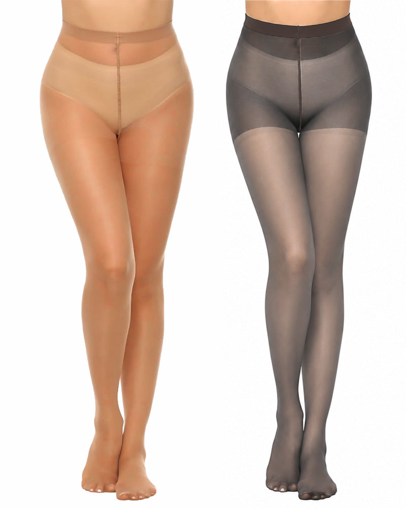 2-Pack 20D High-Waisted Sheer Silky Nylon Pantyhose