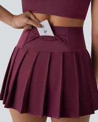 High-waisted Pleated Two-in-one Side Pocket Asymmetrical Hem Quick-drying Skirt