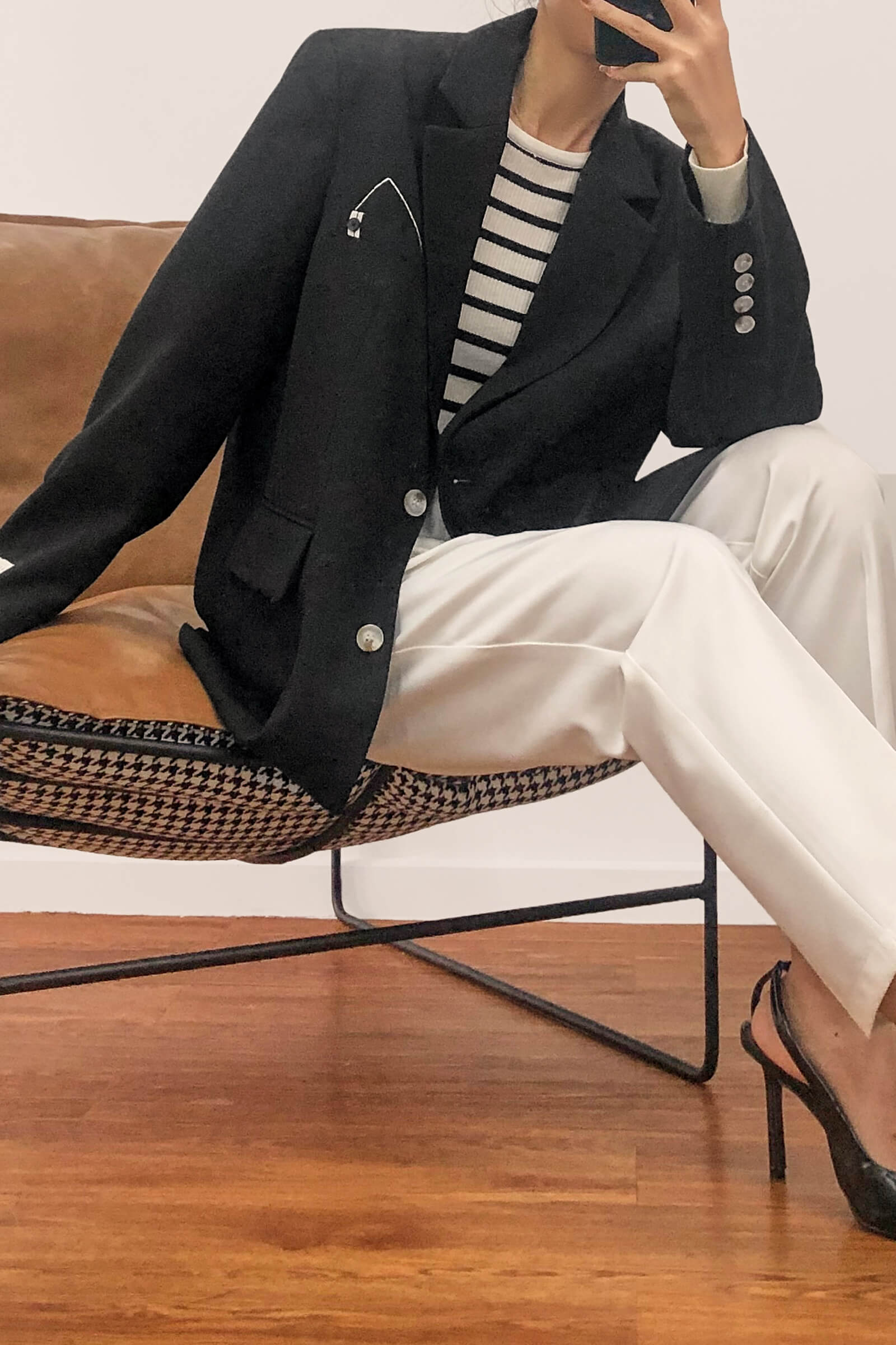 White Appliqued Striped Wool-Blend Sweater