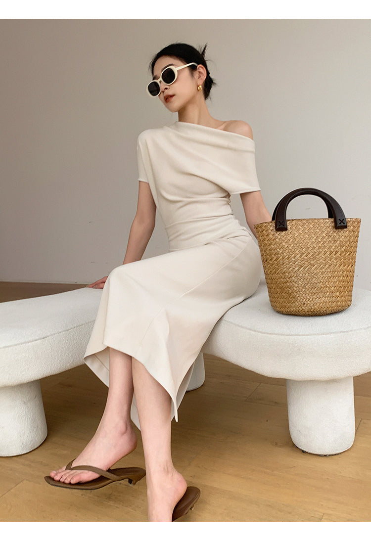 Lime White Spaghetti Strap Cowl Neck Ruched Drawstring Midi Dress