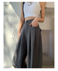 Gray Wide-Leg Slip Pocket Straight Suit Pants