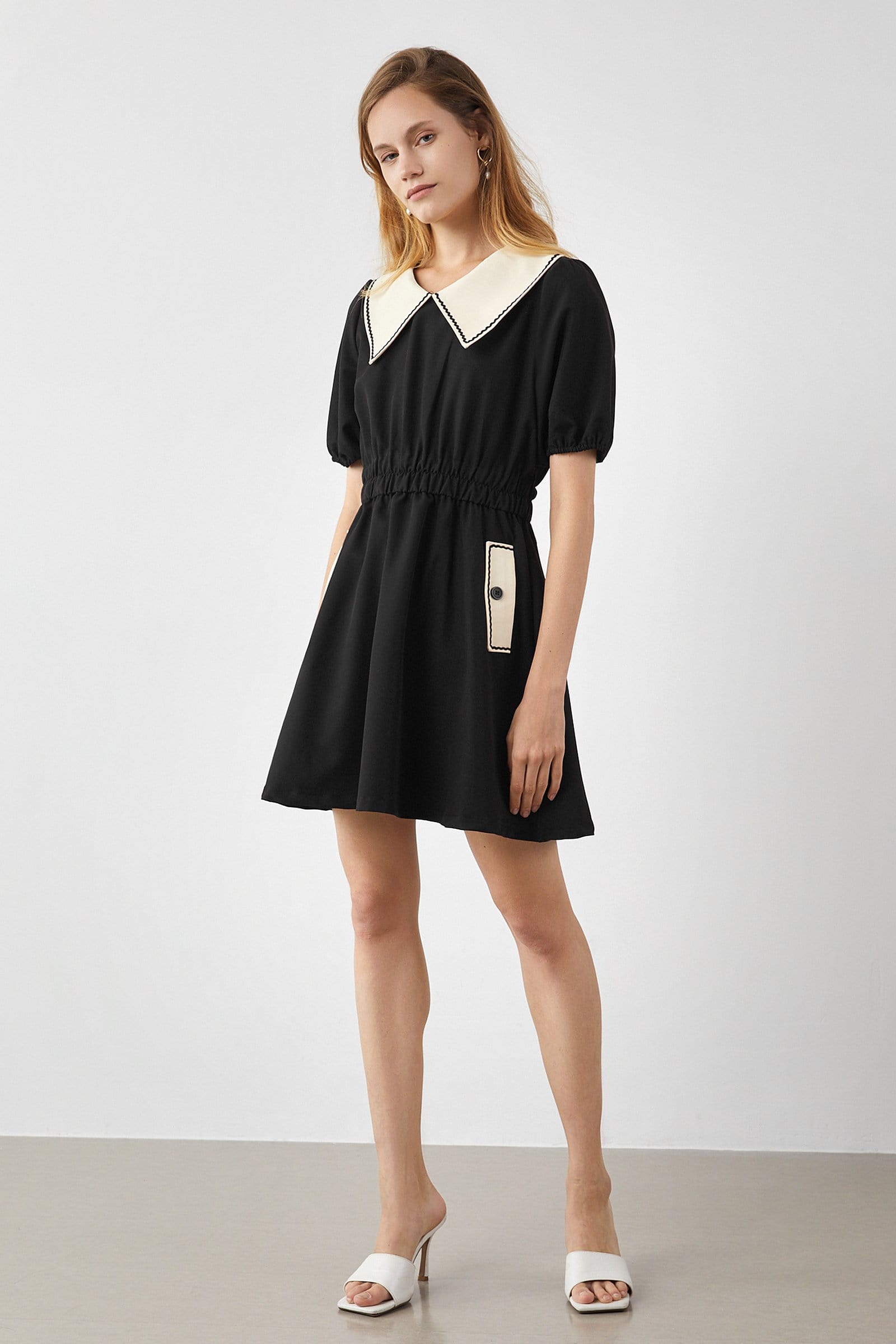 Zoie Black Puff Sleeves Mini Dress