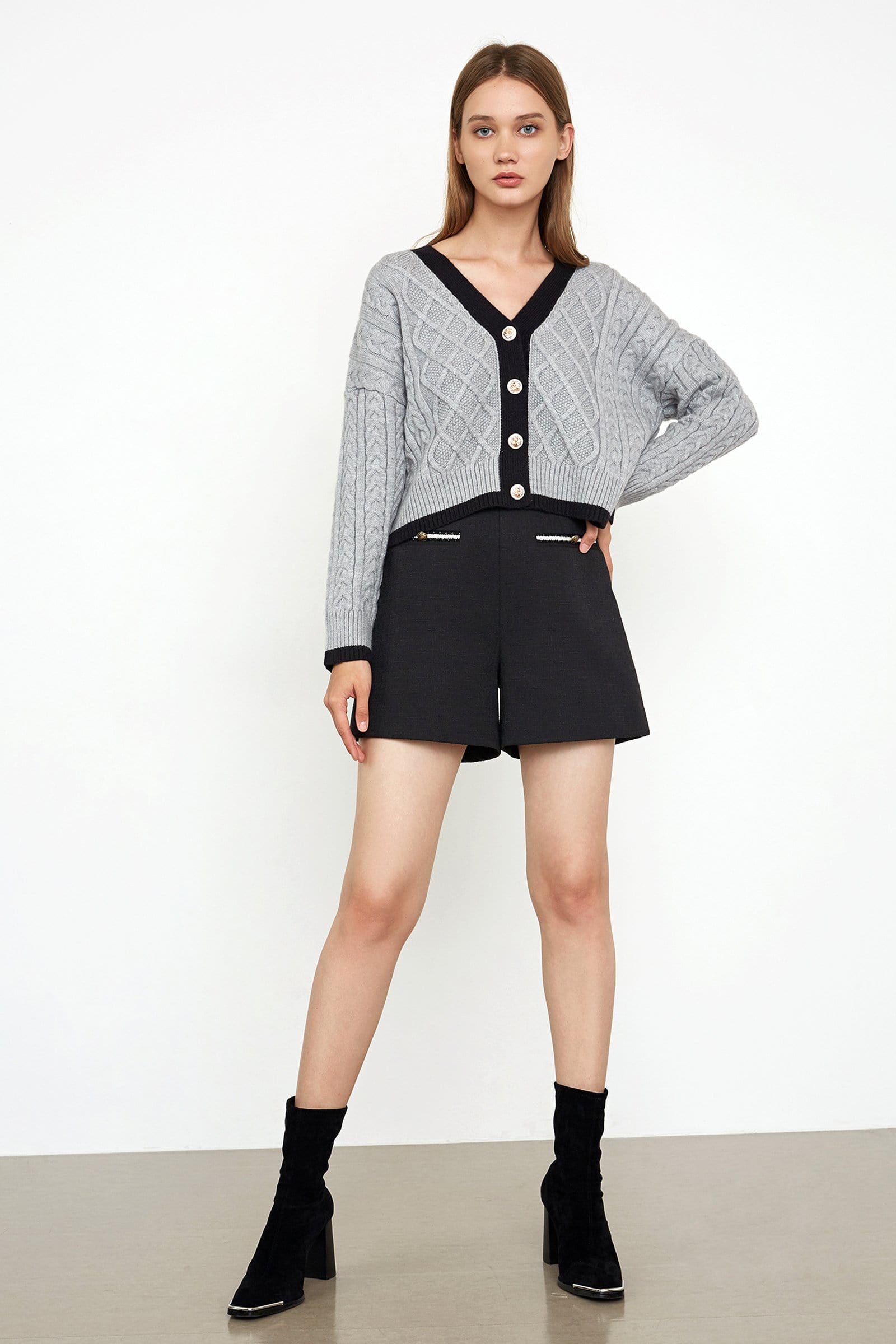 Hildagarde Grey Button-Up Cardigan