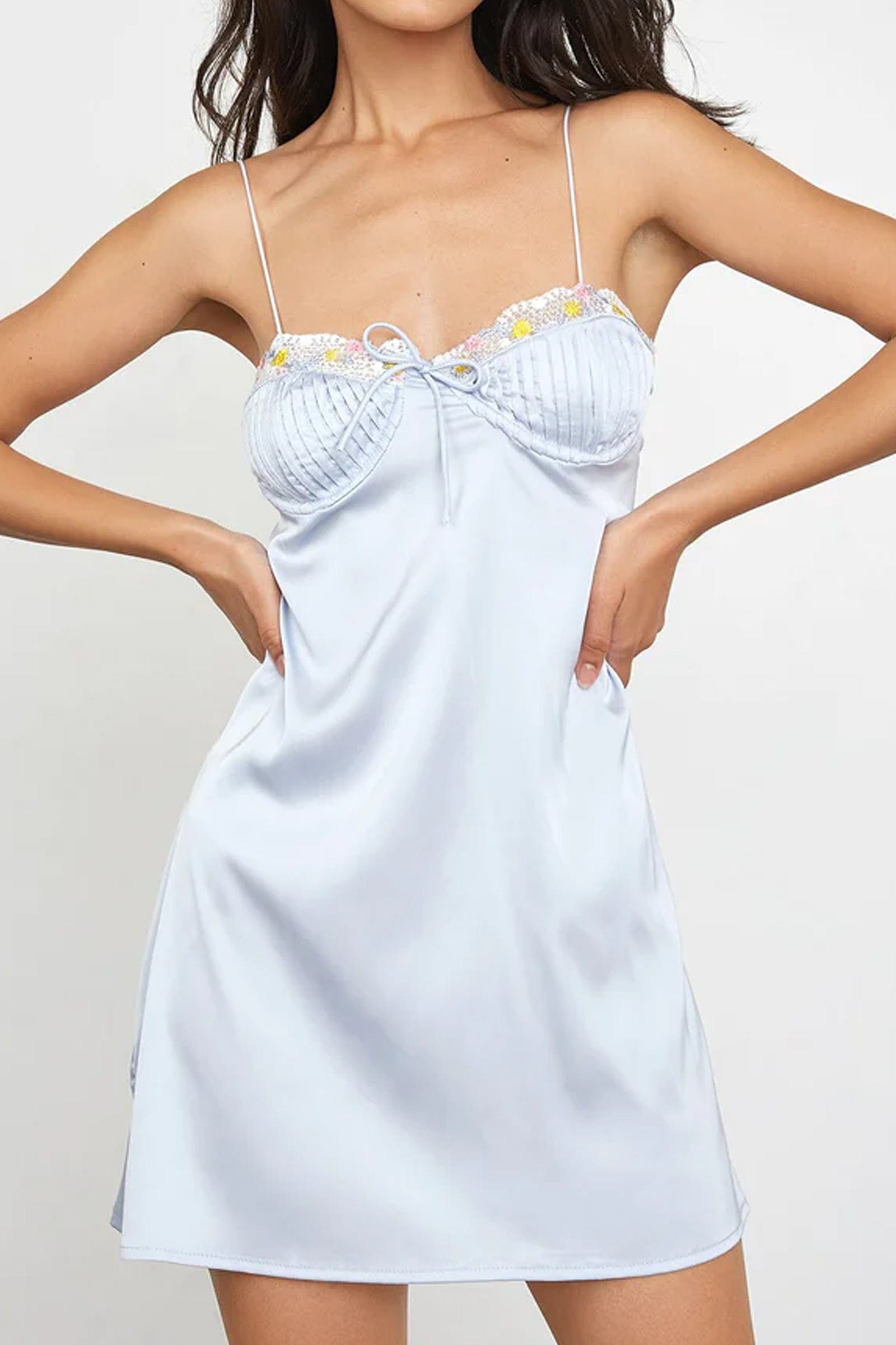 Emmylou Light Blue Halter Mini Dress