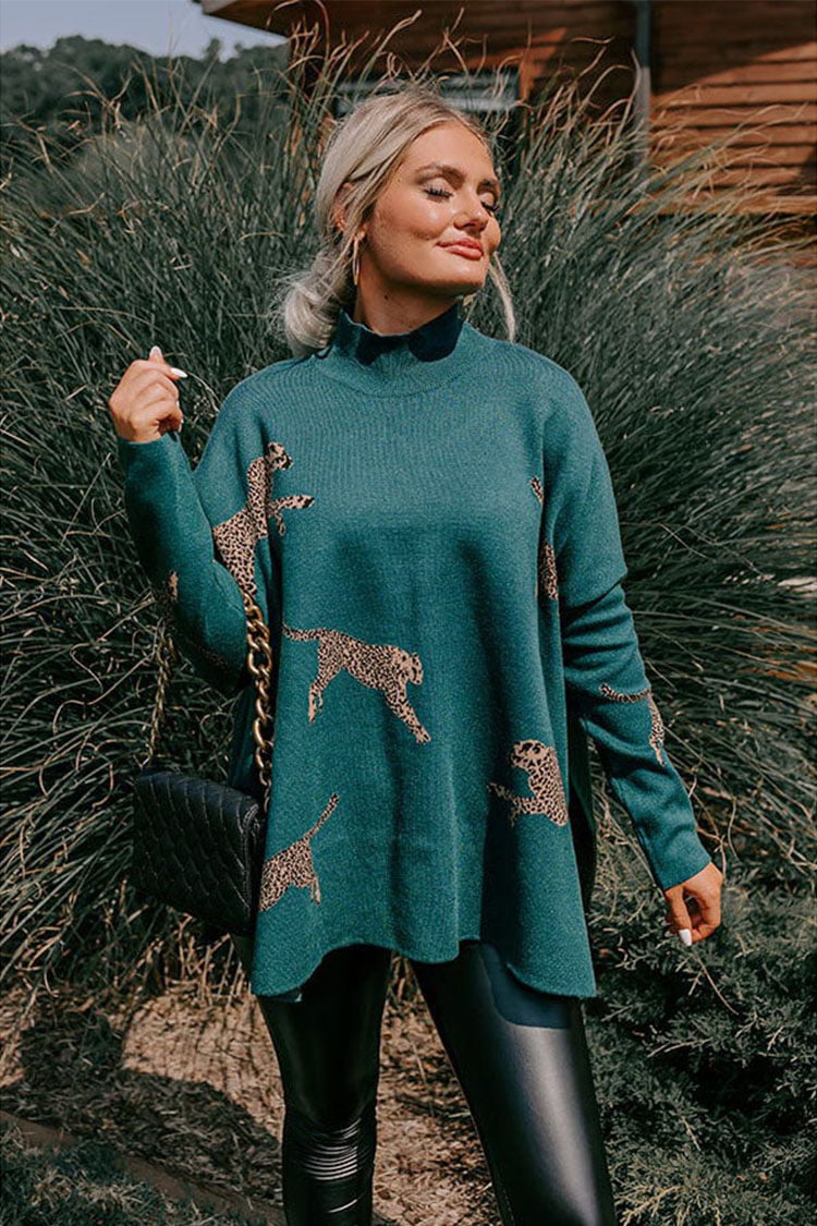 casual vintage tiger and leopard print long sleeve tops