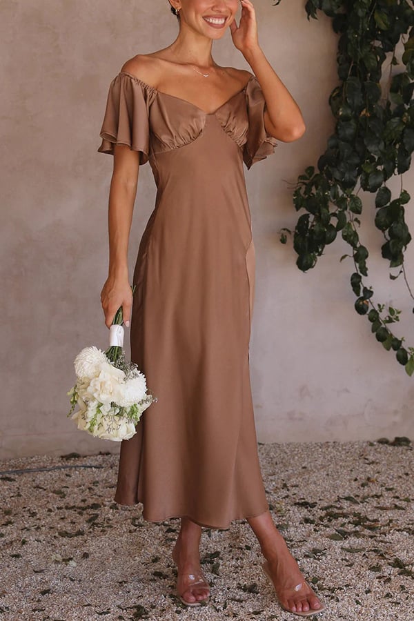 Satin Short Sleeve Sexy Off Shoulder Dress