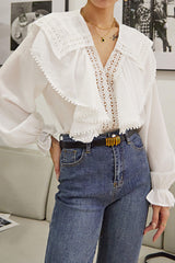 White Doll-Collar Bell Sleeve Blouse