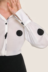 Ivory Polka Dot Balloon Sleeve Button-Up Chiffon Shirt
