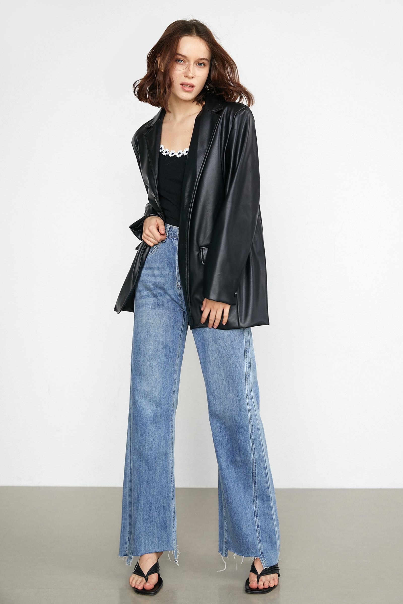 Docie Black Leather Shacket